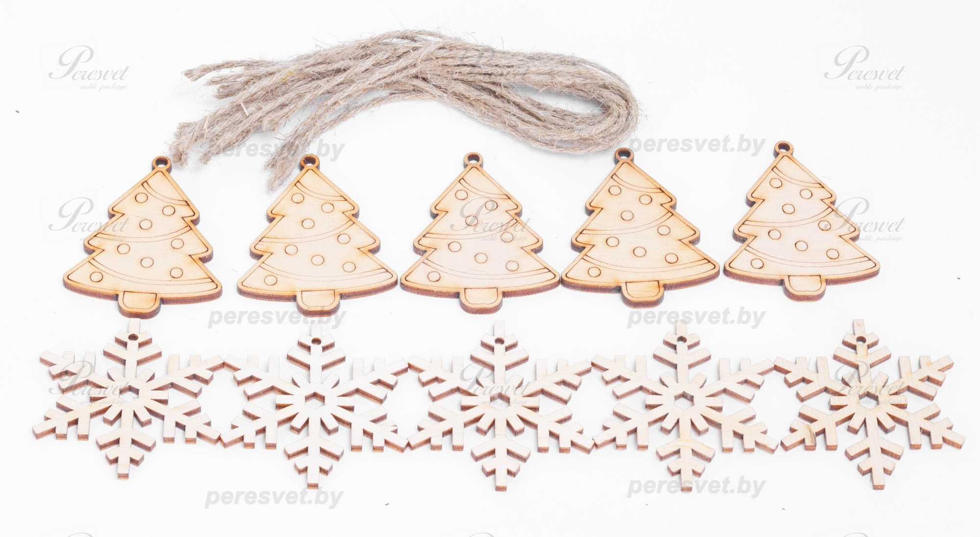 новый год, снежинки, снежинка деревянная, снежинка новогодняя, снежинка на ёлку, новогоднее украшение, украшение на елку, шарики на елку, елочные игрушки Набор новогодних снежинок Ёлочка и снежинка на peresvet.by